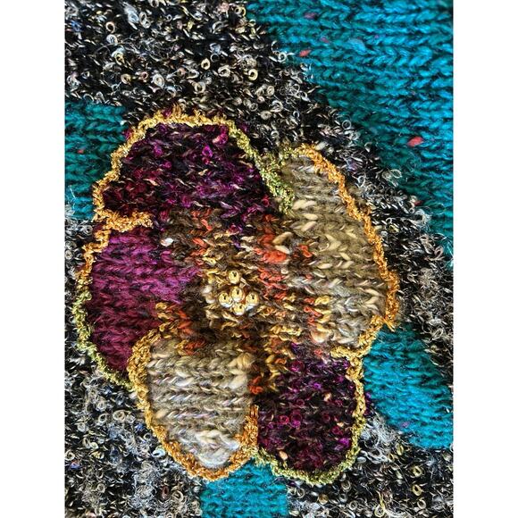 Vtg Jaclyn Smith Sweater Cardigan Sz Medium Black Sequin Floral Knit 80s Retro - Picture 4 of 12